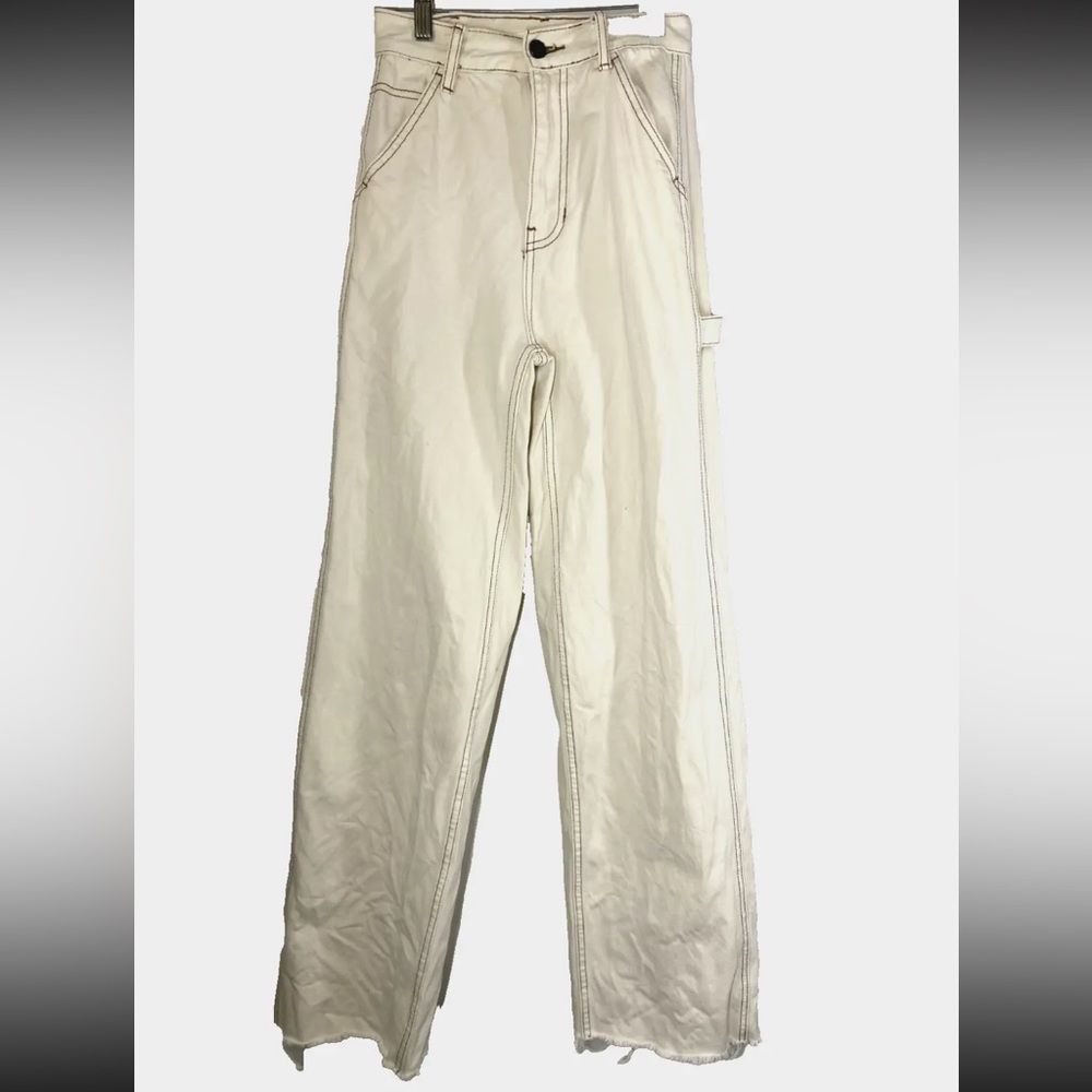 COPY - Pacsun Womens Wide Leg Carpenter Jeans 24 Cream High Rise Baggy Raw Deni…